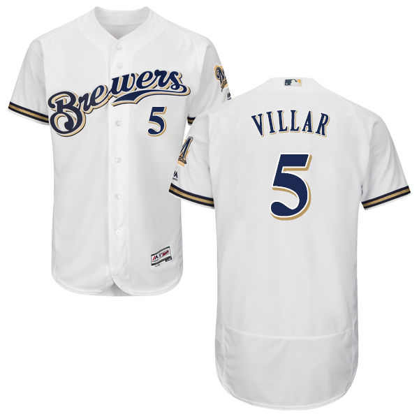 Brewers #5 Jonathan Villar White Flexbase Authentic Collection Stitched MLB Jersey - Click Image to Close